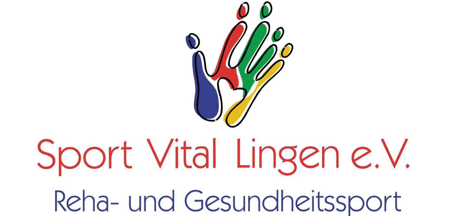 Logo von Sport Vital Lingen e.V. mit stilisierten, farbigen Figuren, die Bewegung darstellen, und dem Schriftzug Reha- und Gesundheitssport.